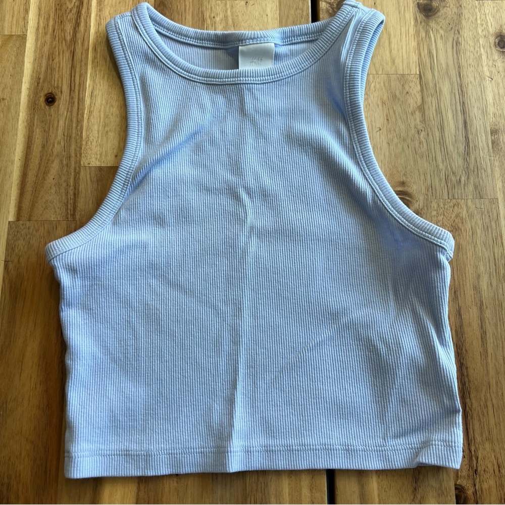 H&M Light Blue Ribbed Cropped Tank Top Size Small - Picture 1 of 5
